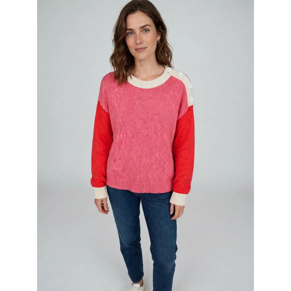 Meg Raglan Sleeve Sweater - Pink colour block by Boden Size SMALL